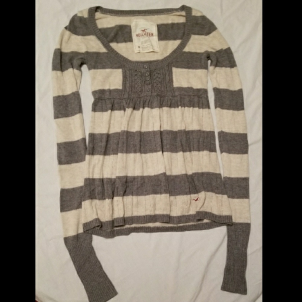 Gray and White Striped Sweater